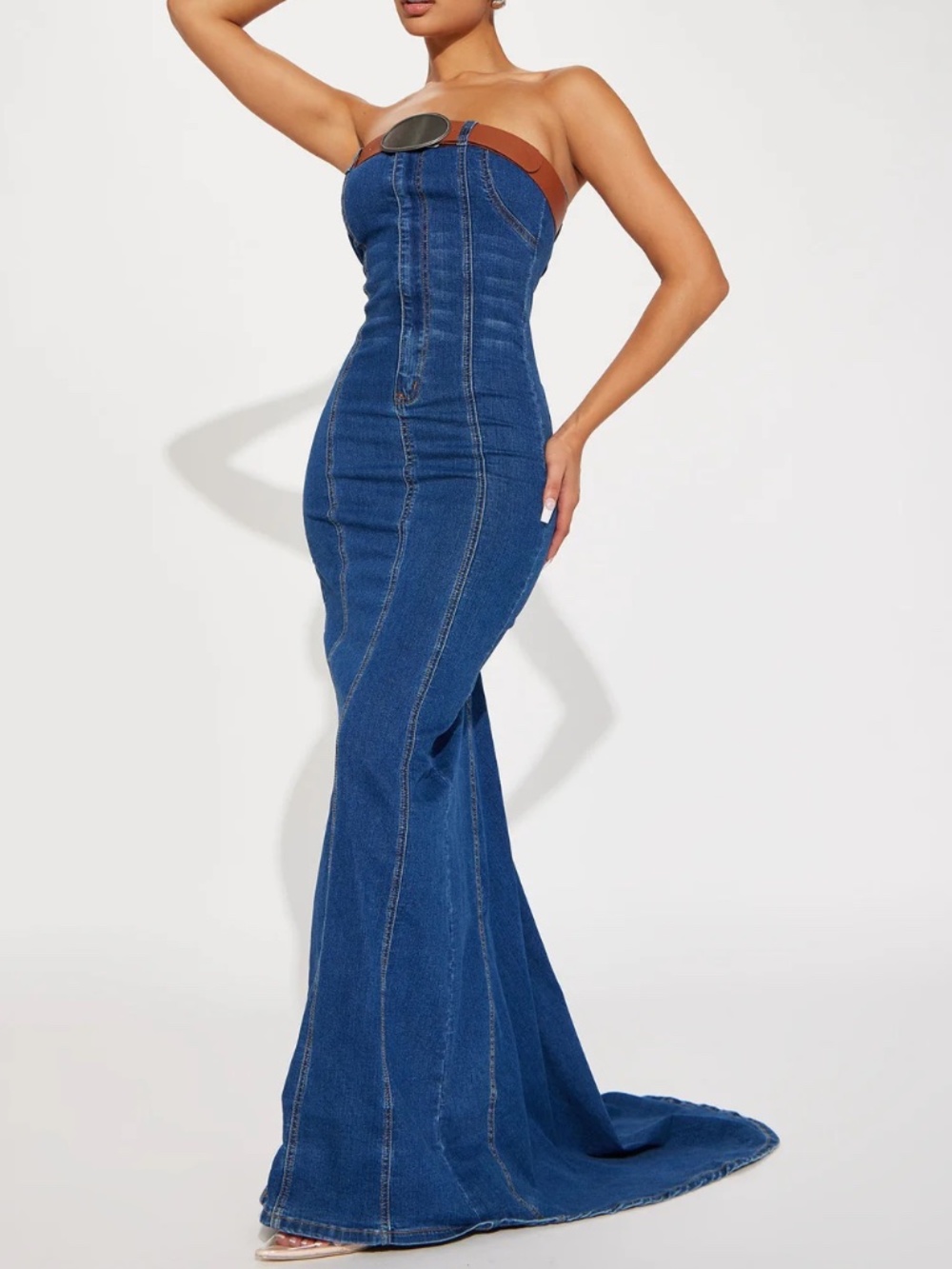 Fashion Nova Kelly Denim Maxi Dress - Medium Wash New Size Large